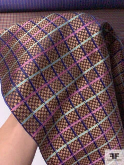 Micro-Checkered Windowpane Silk Necktie Jacquard Brocade - Copper / Navy / Purple / Green 16 Micro-Checkered Windowpane Silk Necktie Jacquard Brocade - Copper / Navy / Purple / Green -Fabrics And Fabrics Store 15792 7