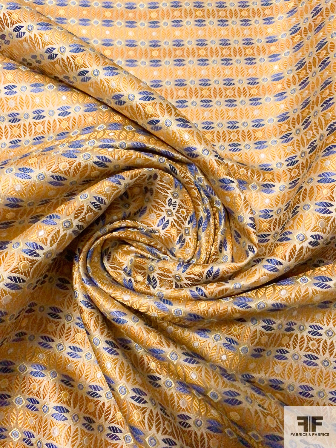 Circle Lattice Silk Necktie Jacquard Brocade - Yellow-Gold / Blue / White 6 Circle Lattice Silk Necktie Jacquard Brocade - Yellow-Gold / Blue / White - Image 4