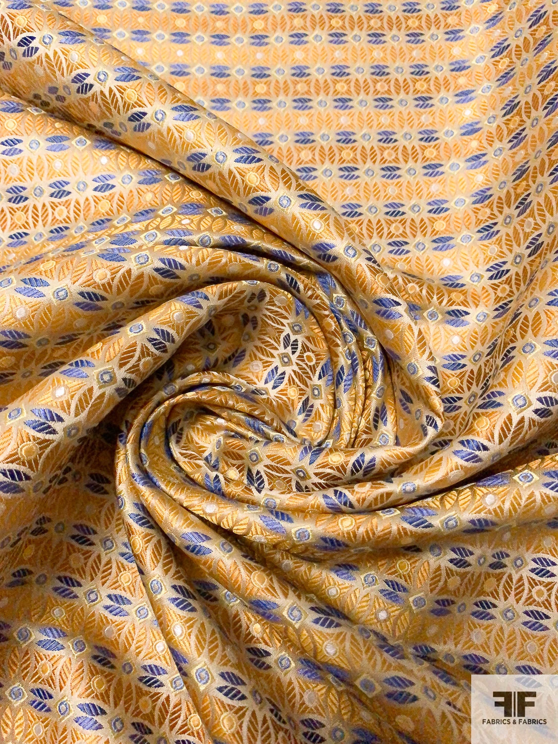 Circle Lattice Silk Necktie Jacquard Brocade - Yellow-Gold / Blue / White 5 Circle Lattice Silk Necktie Jacquard Brocade - Yellow-Gold / Blue / White - Image 3