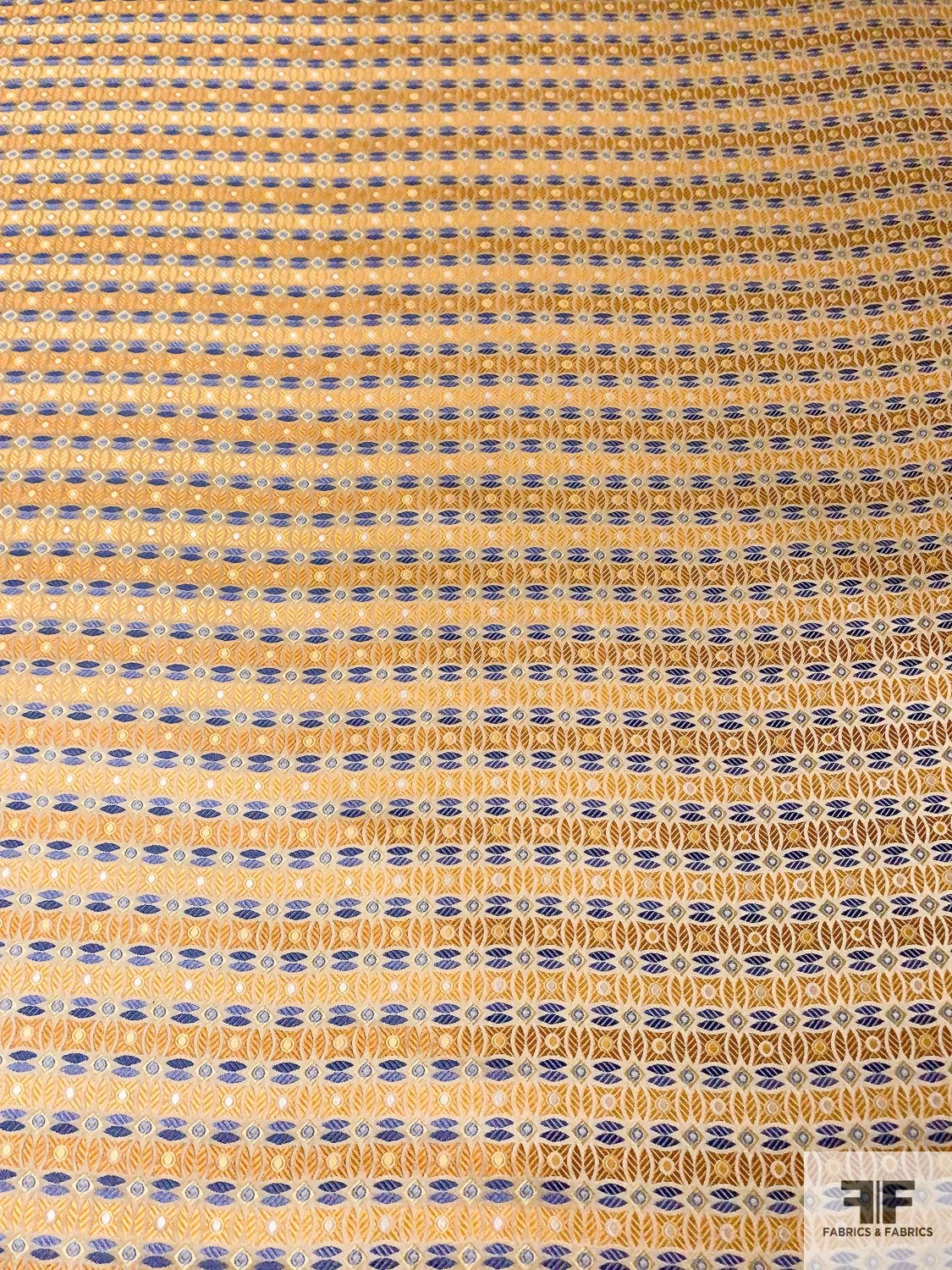 Circle Lattice Silk Necktie Jacquard Brocade - Yellow-Gold / Blue / White 7 Circle Lattice Silk Necktie Jacquard Brocade - Yellow-Gold / Blue / White - Image 5