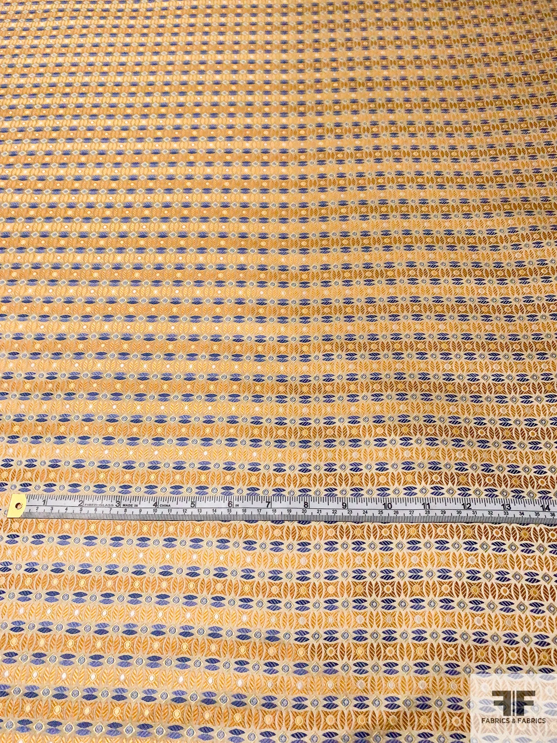 Circle Lattice Silk Necktie Jacquard Brocade - Yellow-Gold / Blue / White 8 Circle Lattice Silk Necktie Jacquard Brocade - Yellow-Gold / Blue / White - Image 6