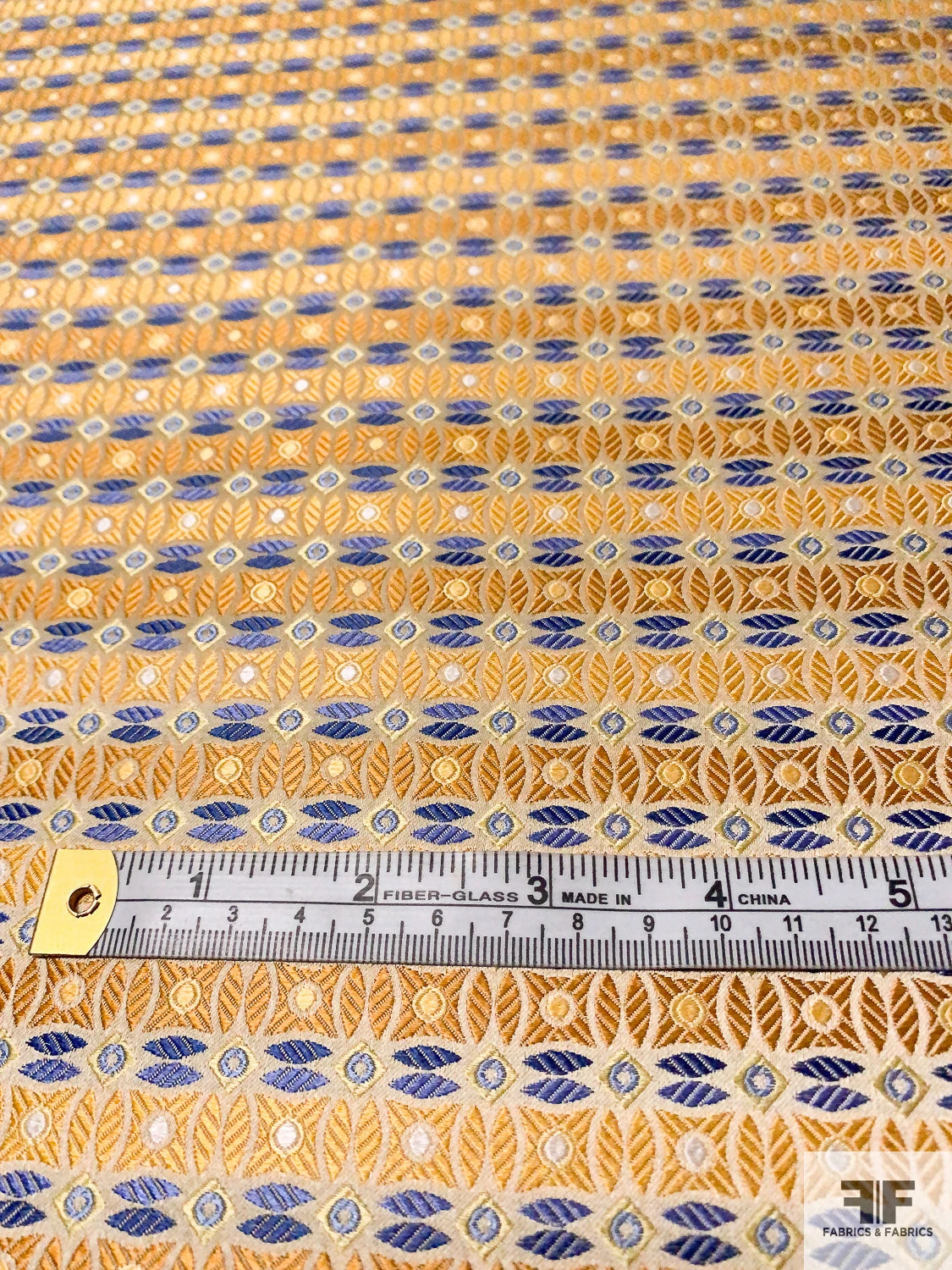 Circle Lattice Silk Necktie Jacquard Brocade - Yellow-Gold / Blue / White 4 Circle Lattice Silk Necktie Jacquard Brocade - Yellow-Gold / Blue / White - Image 2