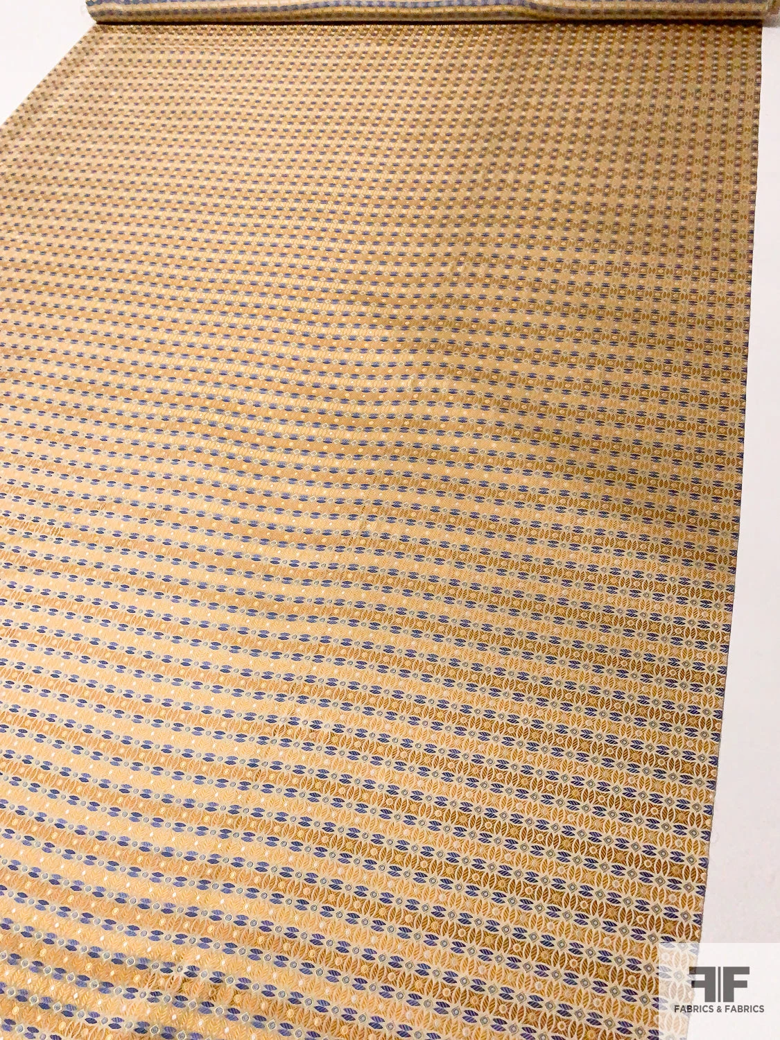 Circle Lattice Silk Necktie Jacquard Brocade - Yellow-Gold / Blue / White 9 Circle Lattice Silk Necktie Jacquard Brocade - Yellow-Gold / Blue / White - Image 7