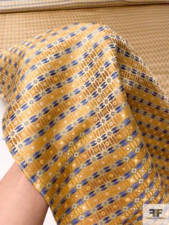 Circle Lattice Silk Necktie Jacquard Brocade - Yellow-Gold / Blue / White