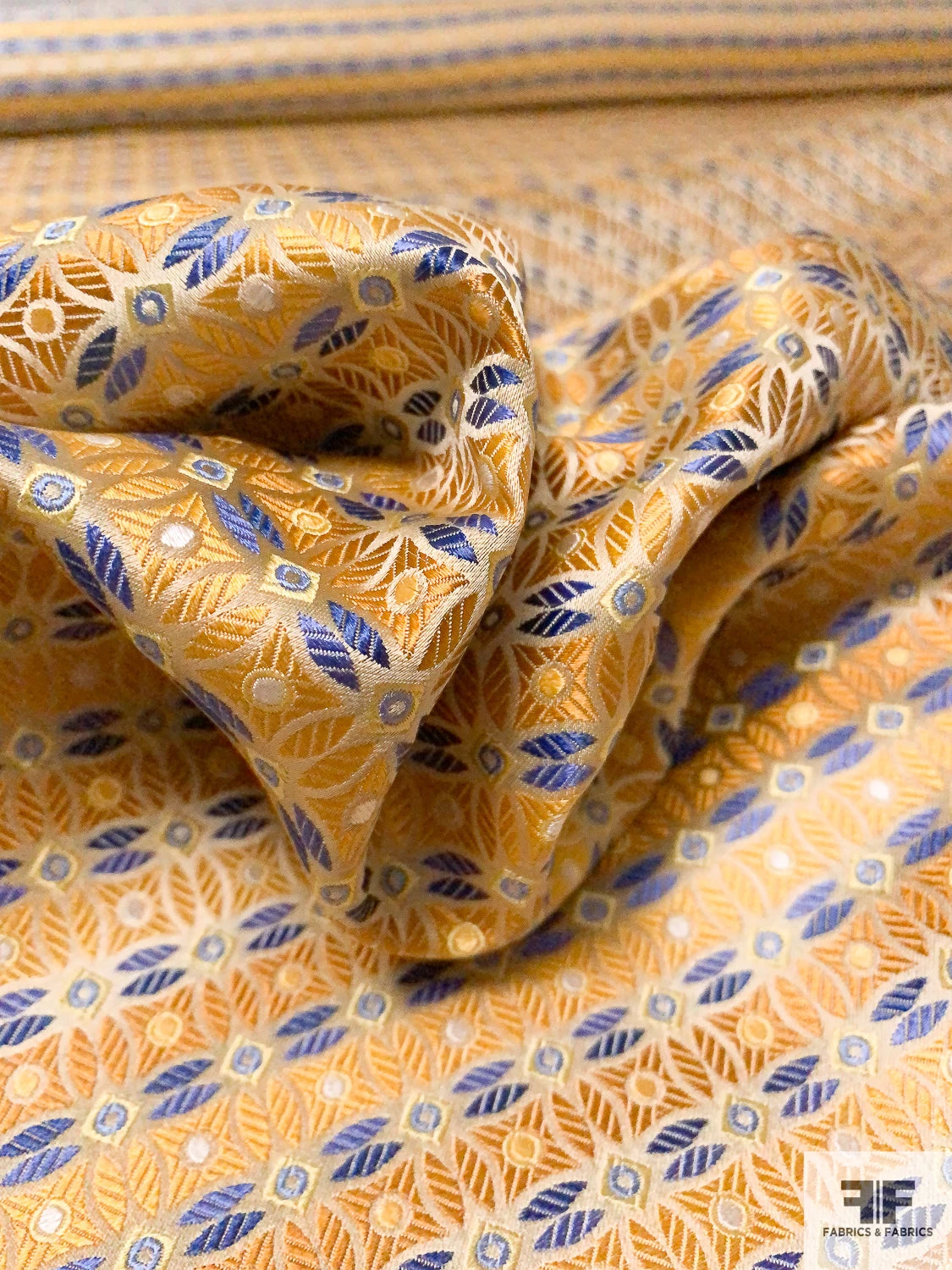 Circle Lattice Silk Necktie Jacquard Brocade - Yellow-Gold / Blue / White 10 Circle Lattice Silk Necktie Jacquard Brocade - Yellow-Gold / Blue / White - Image 8
