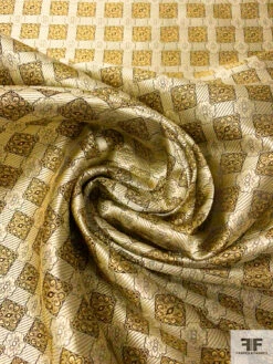 Ornate Grid Silk Necktie Jacquard Brocade - Yellow-Gold / Black 12 Ornate Grid Silk Necktie Jacquard Brocade - Yellow-Gold / Black -Fabrics And Fabrics Store 15796 2