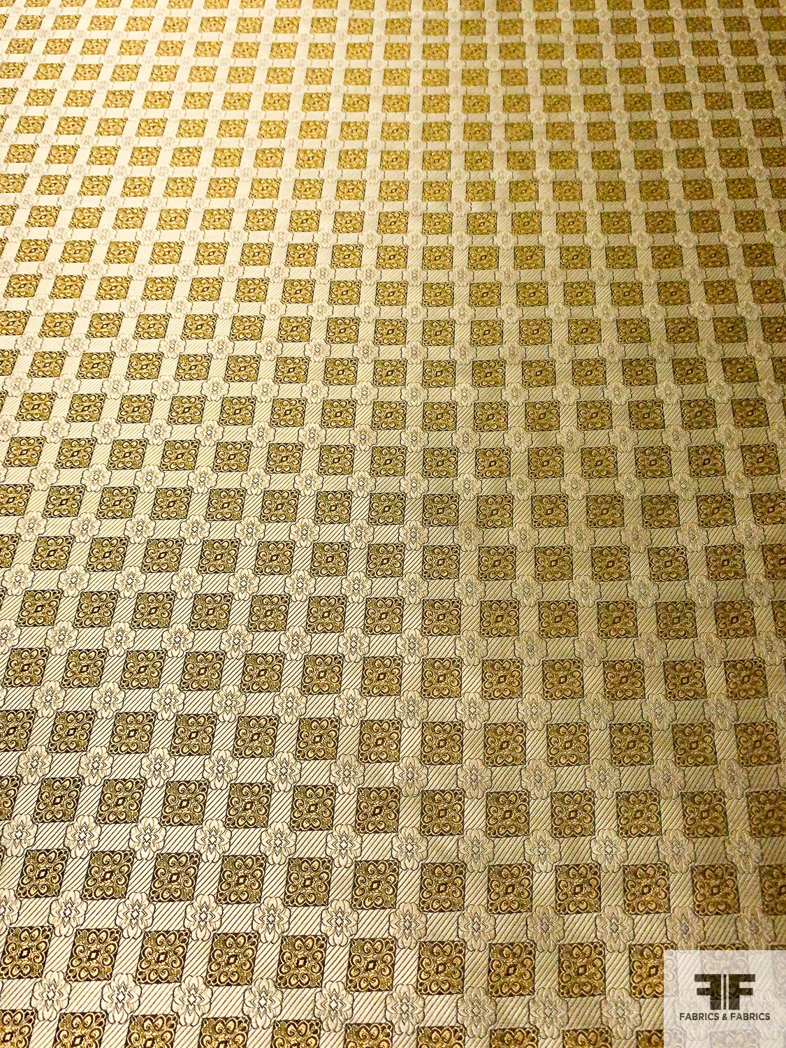 Ornate Grid Silk Necktie Jacquard Brocade - Yellow-Gold / Black 6 Ornate Grid Silk Necktie Jacquard Brocade - Yellow-Gold / Black - Image 4