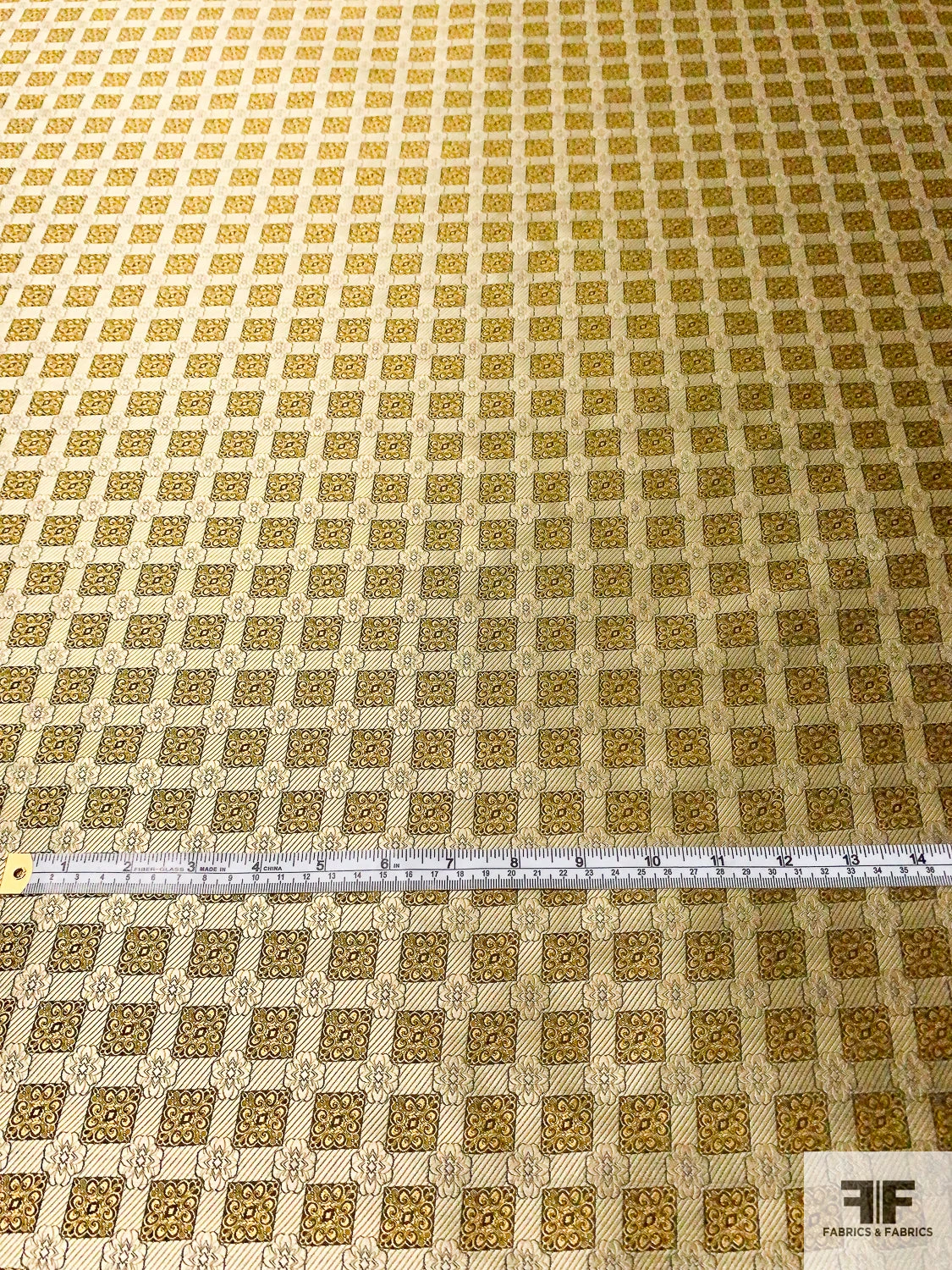 Ornate Grid Silk Necktie Jacquard Brocade - Yellow-Gold / Black 7 Ornate Grid Silk Necktie Jacquard Brocade - Yellow-Gold / Black - Image 5