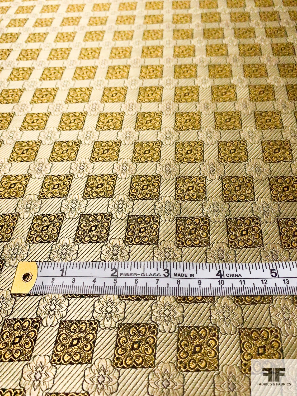 Ornate Grid Silk Necktie Jacquard Brocade - Yellow-Gold / Black 8 Ornate Grid Silk Necktie Jacquard Brocade - Yellow-Gold / Black - Image 6