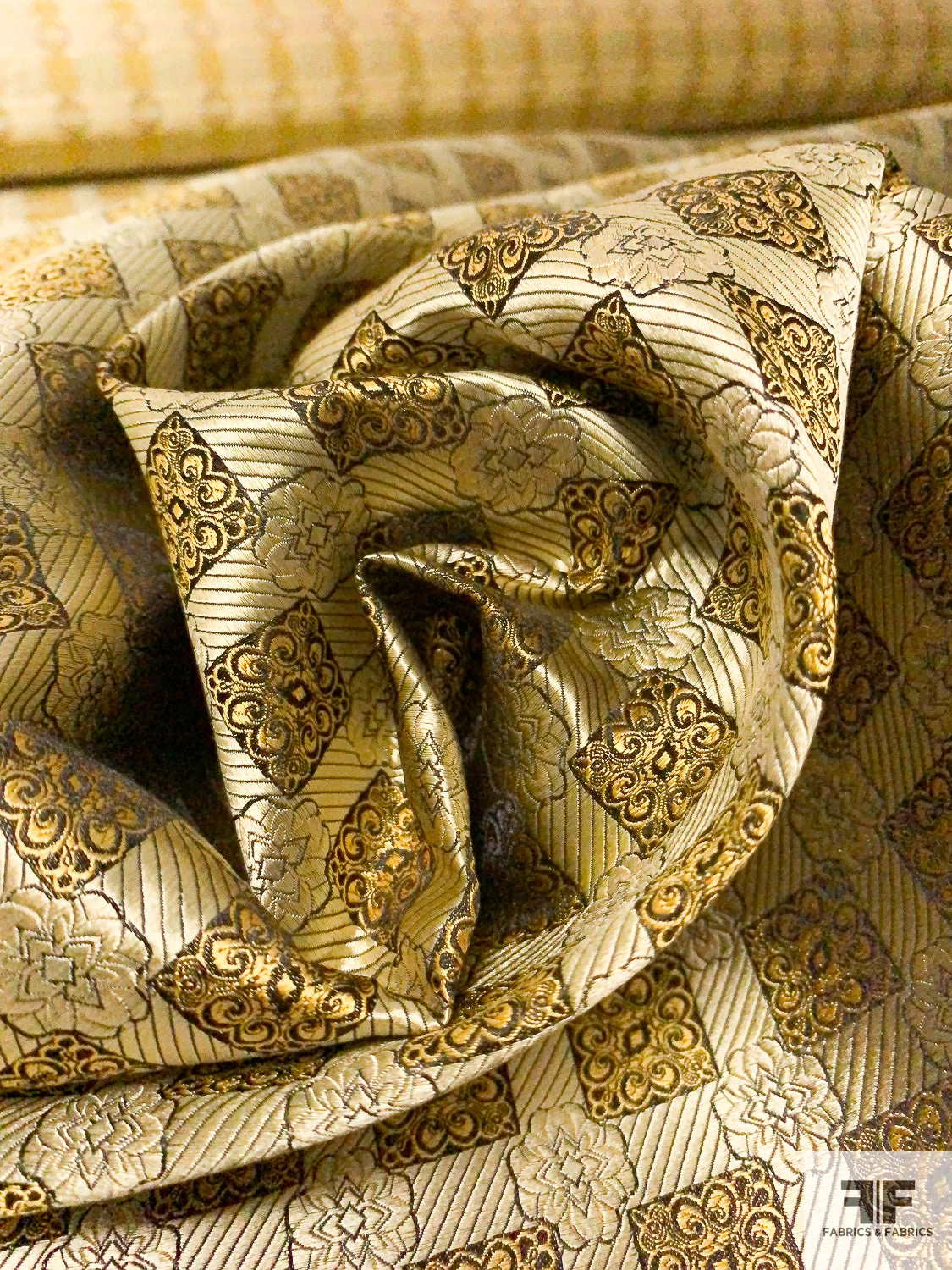 Ornate Grid Silk Necktie Jacquard Brocade - Yellow-Gold / Black 10 Ornate Grid Silk Necktie Jacquard Brocade - Yellow-Gold / Black - Image 8