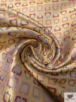 Inverse Geometric Silk Necktie Jacquard Brocade - Light Gold / Periwinkle / Burgundy / Turmeric