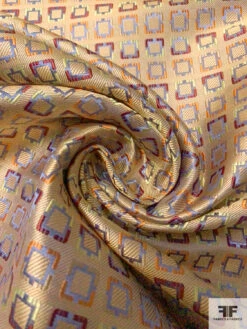 Inverse Geometric Silk Necktie Jacquard Brocade - Light Gold / Periwinkle / Burgundy / Turmeric -Fabrics And Fabrics Store 15798 2