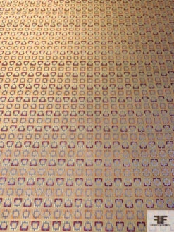 Inverse Geometric Silk Necktie Jacquard Brocade - Light Gold / Periwinkle / Burgundy / Turmeric -Fabrics And Fabrics Store 15798 3