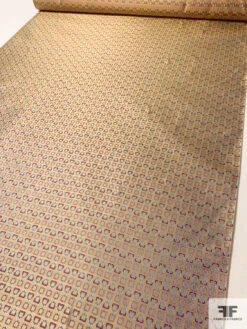 Inverse Geometric Silk Necktie Jacquard Brocade - Light Gold / Periwinkle / Burgundy / Turmeric -Fabrics And Fabrics Store 15798 6