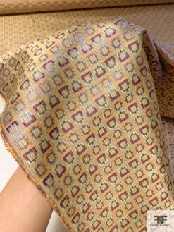 Inverse Geometric Silk Necktie Jacquard Brocade - Light Gold / Periwinkle / Burgundy / Turmeric -Fabrics And Fabrics Store 15798 7