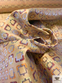 Inverse Geometric Silk Necktie Jacquard Brocade - Light Gold / Periwinkle / Burgundy / Turmeric -Fabrics And Fabrics Store 15798 8