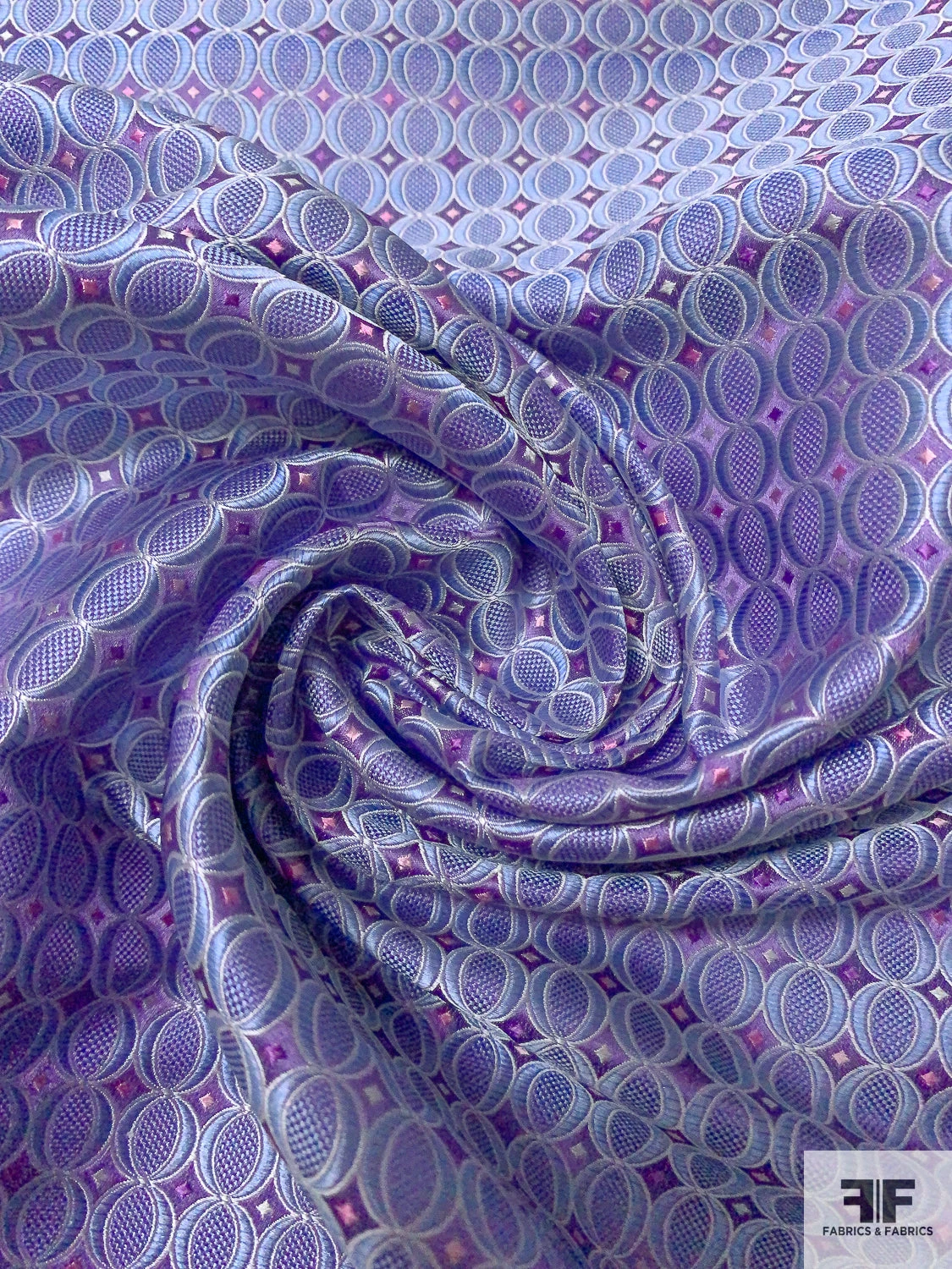 Oval Disc Silk Necktie Jacquard Brocade - Purple / Lavender / Light Blue 5 Oval Disc Silk Necktie Jacquard Brocade - Purple / Lavender / Light Blue - Image 3