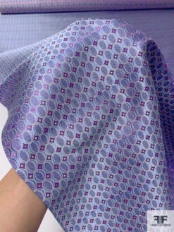 Oval Disc Silk Necktie Jacquard Brocade - Purple / Lavender / Light Blue