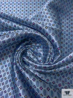Oval Disc Silk Necktie Jacquard Brocade - Navy / Light Blue / Orchid Pinks -Fabrics And Fabrics Store 15801 2