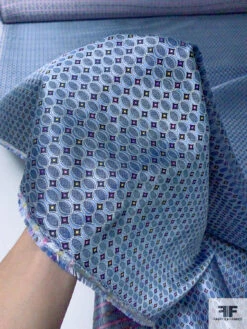 Oval Disc Silk Necktie Jacquard Brocade - Navy / Light Blue / Orchid Pinks -Fabrics And Fabrics Store 15801 7