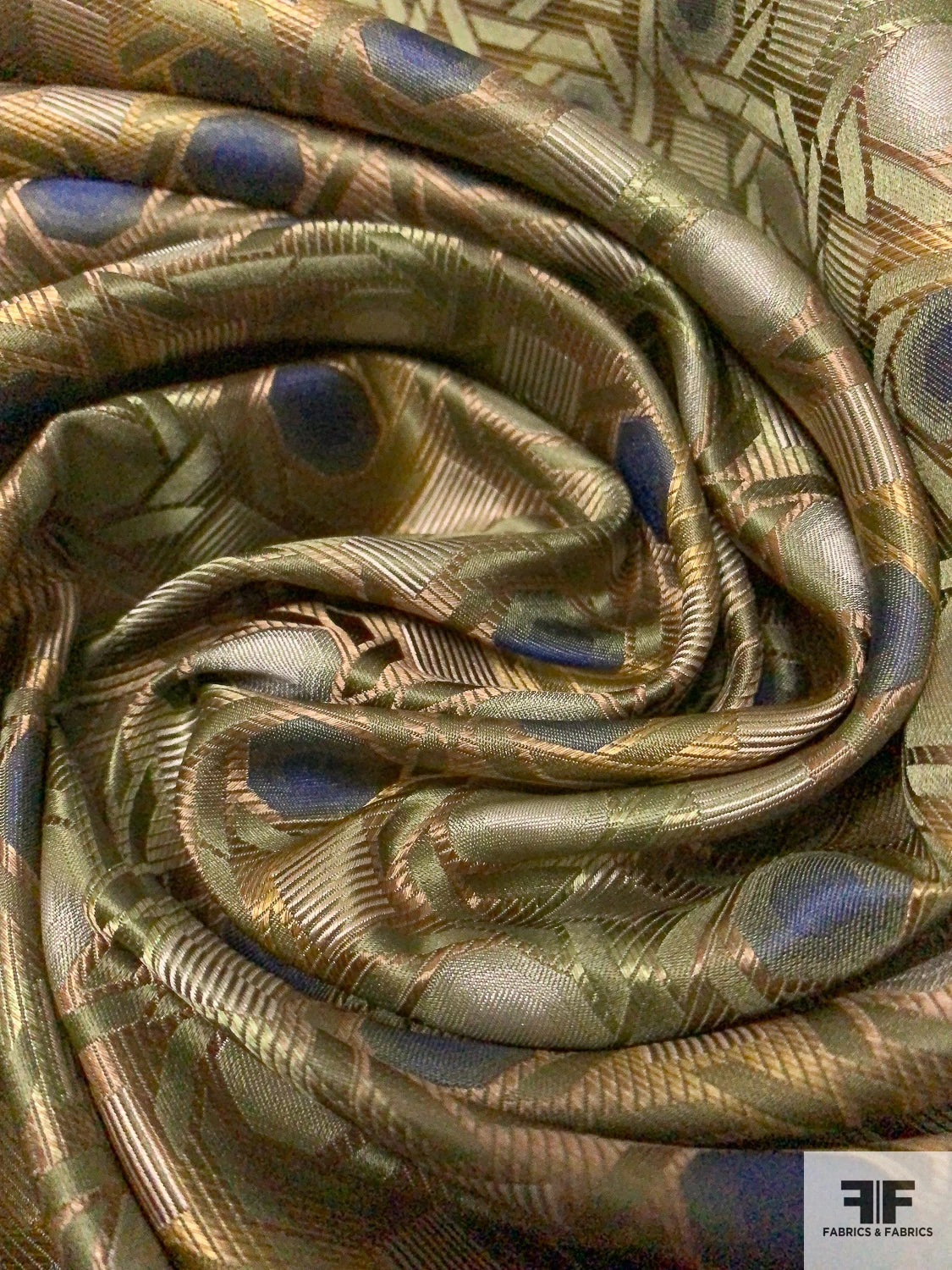 Geometric Lattice Silk Necktie Jacquard Brocade - Antique Green / Taupe / Ecru / Blue 7 Geometric Lattice Silk Necktie Jacquard Brocade - Antique Green / Taupe / Ecru / Blue - Image 5