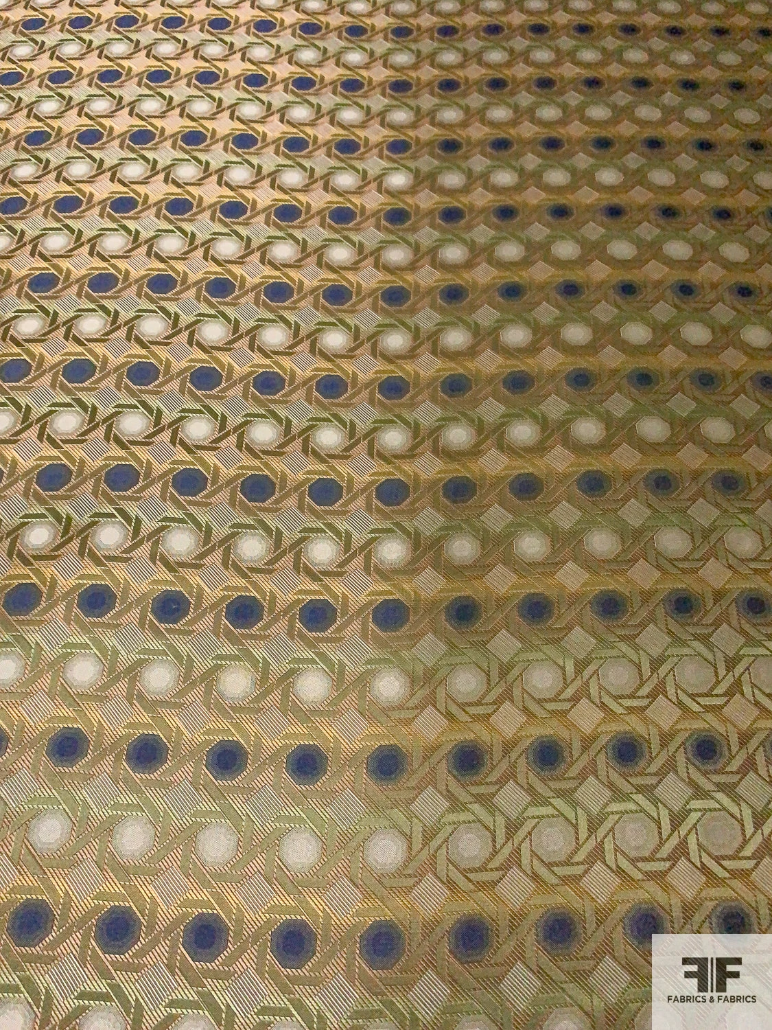 Geometric Lattice Silk Necktie Jacquard Brocade - Antique Green / Taupe / Ecru / Blue 8 Geometric Lattice Silk Necktie Jacquard Brocade - Antique Green / Taupe / Ecru / Blue - Image 6