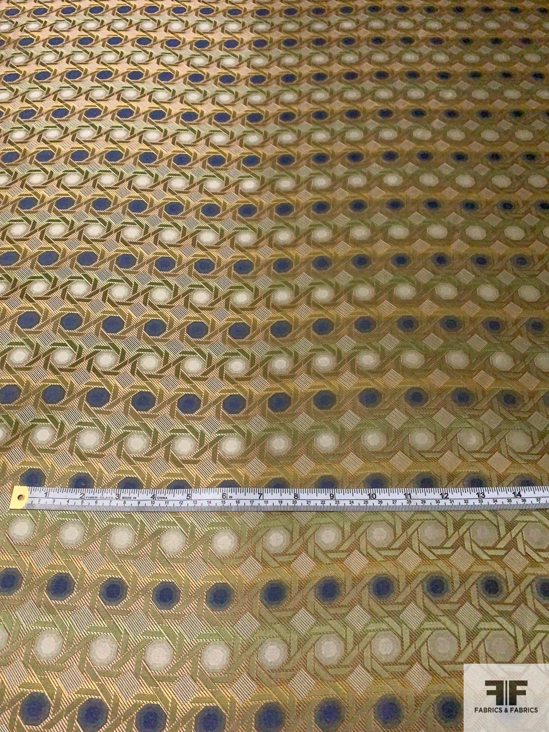 Geometric Lattice Silk Necktie Jacquard Brocade - Antique Green / Taupe / Ecru / Blue 9 Geometric Lattice Silk Necktie Jacquard Brocade - Antique Green / Taupe / Ecru / Blue - Image 7