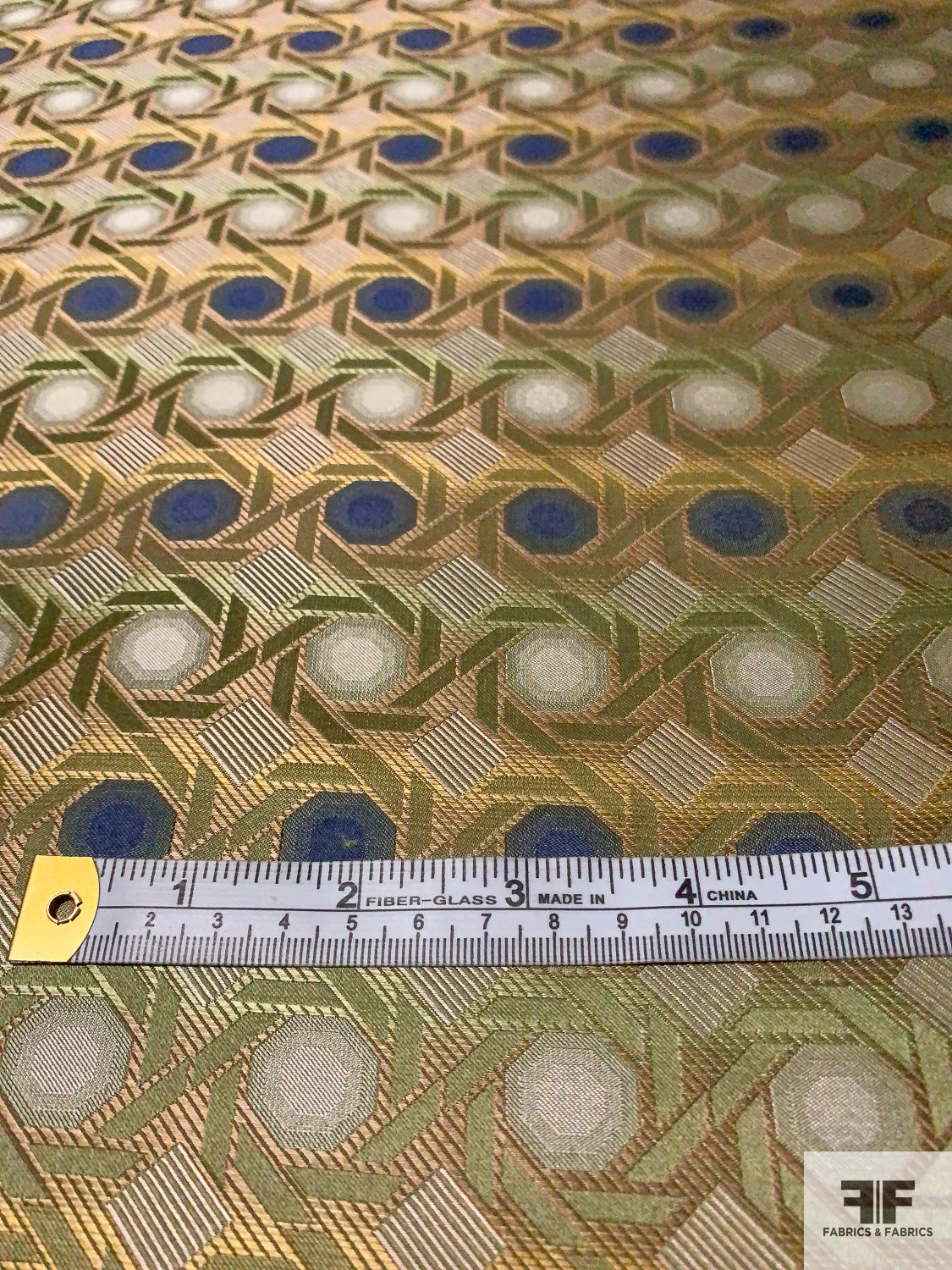 Geometric Lattice Silk Necktie Jacquard Brocade - Antique Green / Taupe / Ecru / Blue 4 Geometric Lattice Silk Necktie Jacquard Brocade - Antique Green / Taupe / Ecru / Blue - Image 2