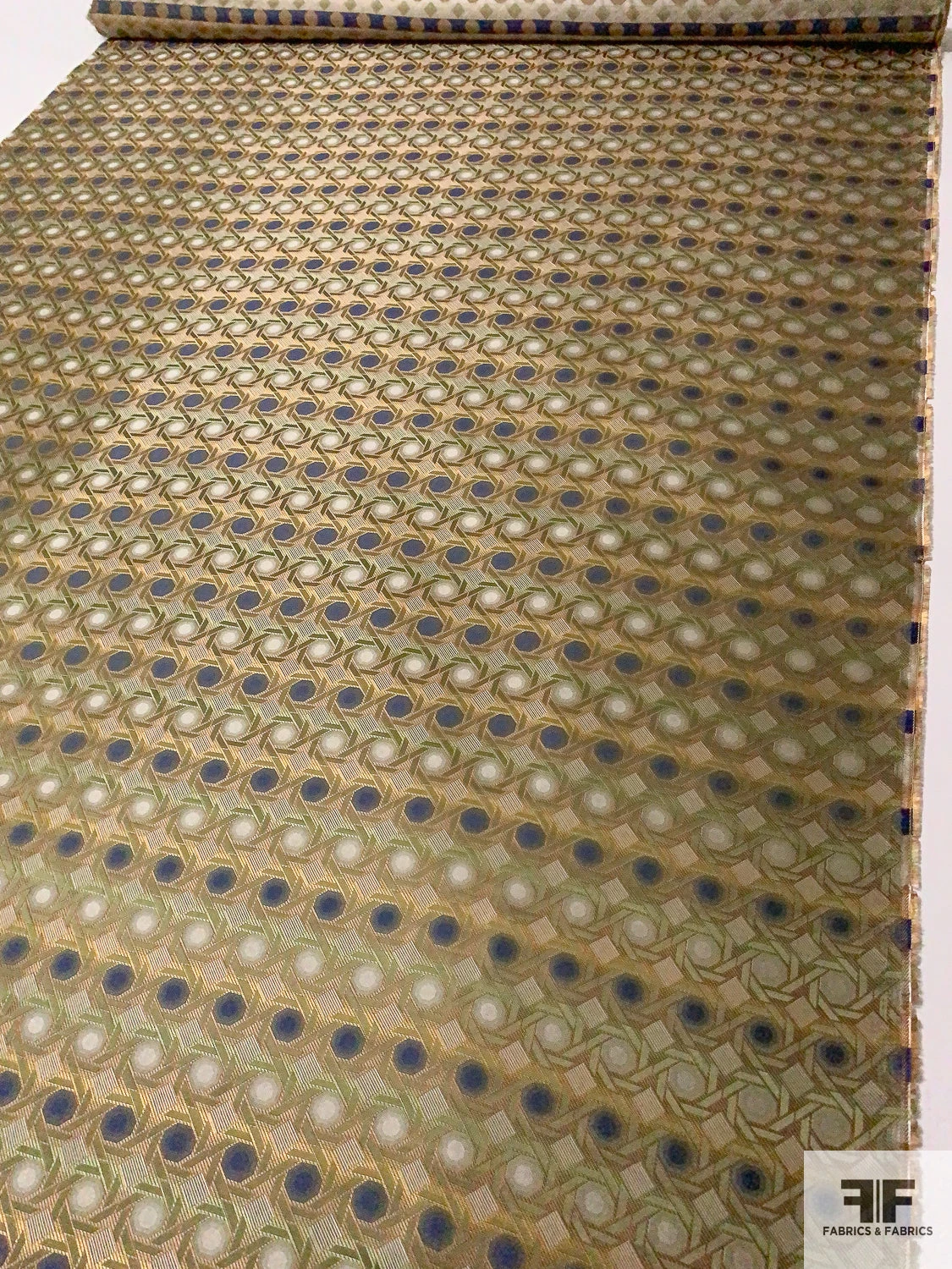 Geometric Lattice Silk Necktie Jacquard Brocade - Antique Green / Taupe / Ecru / Blue 10 Geometric Lattice Silk Necktie Jacquard Brocade - Antique Green / Taupe / Ecru / Blue - Image 8