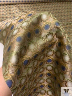 Geometric Lattice Silk Necktie Jacquard Brocade - Antique Green / Taupe / Ecru / Blue