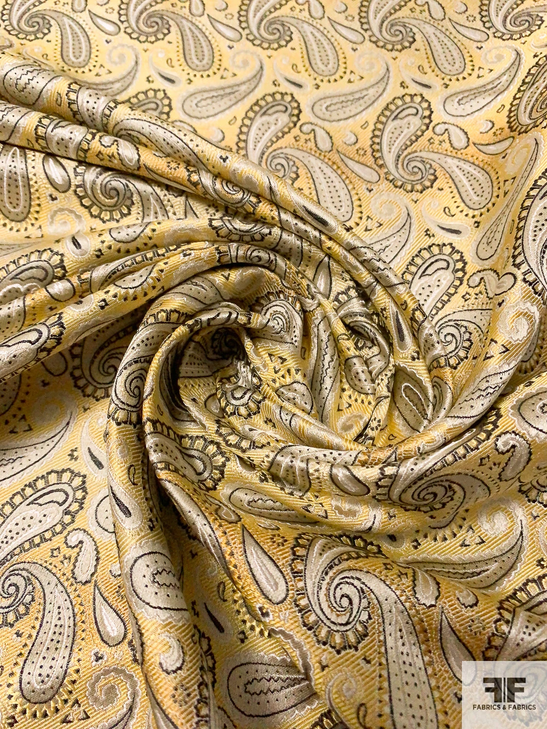 Paisley Silk Necktie Jacquard Brocade - Yellow / Black / Beige 5 Paisley Silk Necktie Jacquard Brocade - Yellow / Black / Beige - Image 3