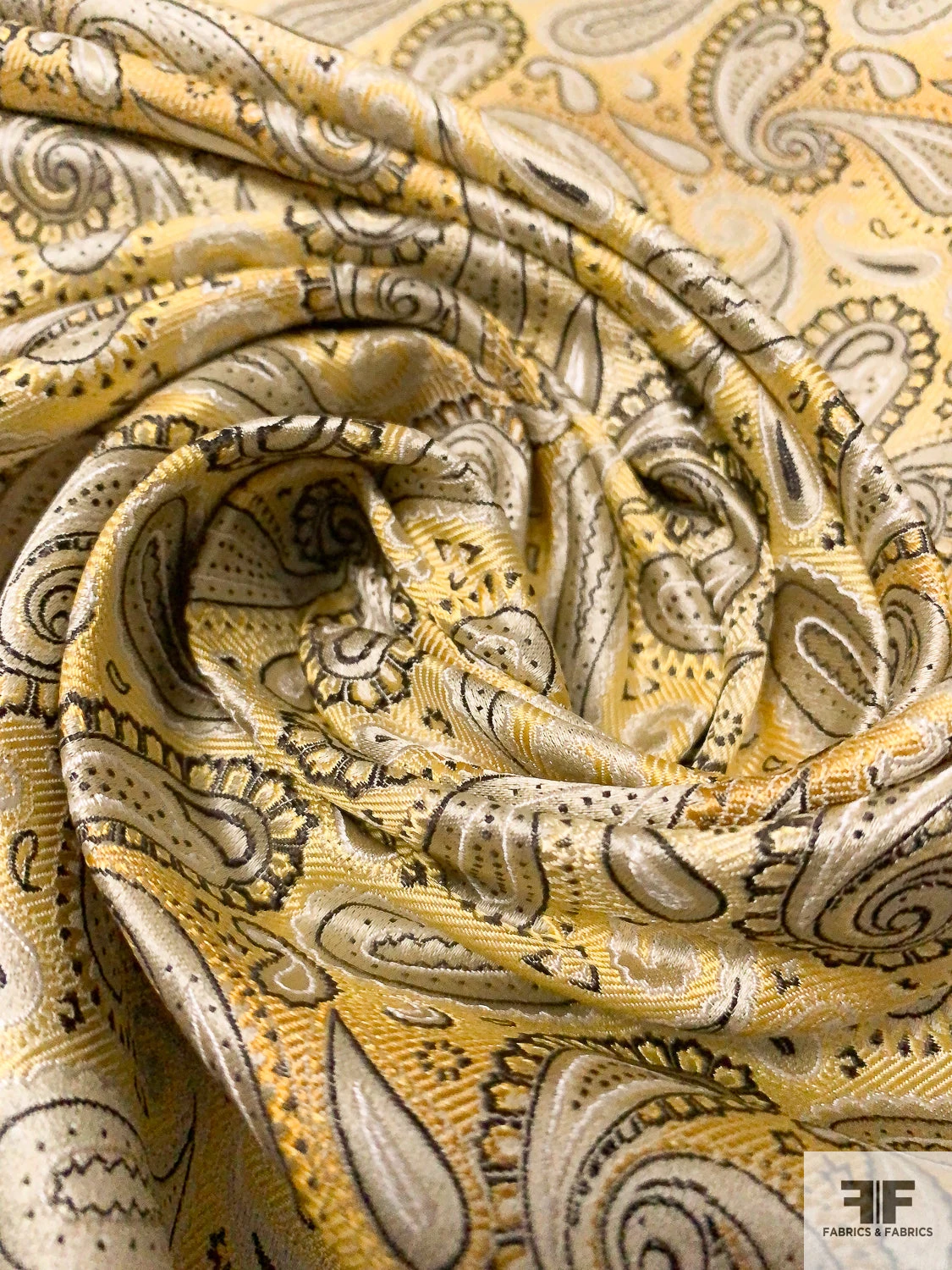 Paisley Silk Necktie Jacquard Brocade - Yellow / Black / Beige 7 Paisley Silk Necktie Jacquard Brocade - Yellow / Black / Beige - Image 5