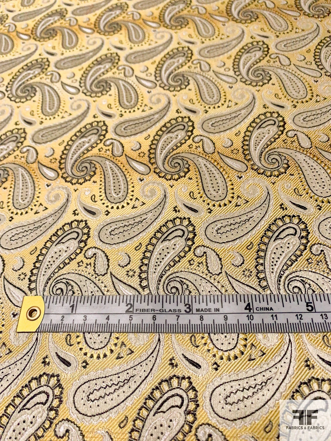 Paisley Silk Necktie Jacquard Brocade - Yellow / Black / Beige 4 Paisley Silk Necktie Jacquard Brocade - Yellow / Black / Beige - Image 2