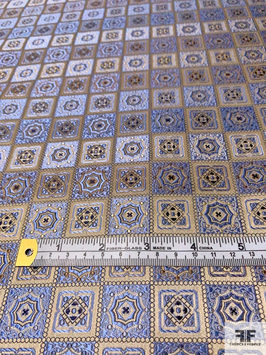 Mosaic Checkered Silk Necktie Jacquard Brocade - Antique Olive / Carolina Blue / Navy 8 Mosaic Checkered Silk Necktie Jacquard Brocade - Antique Olive / Carolina Blue / Navy - Image 6