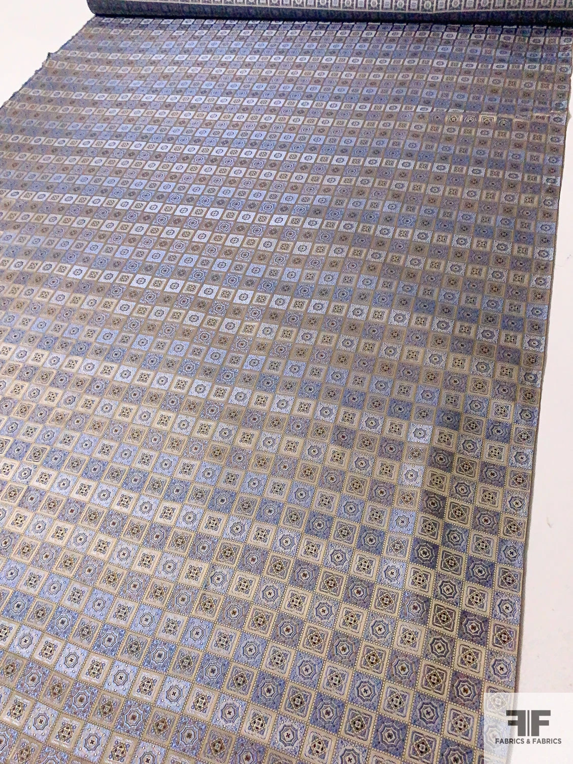 Mosaic Checkered Silk Necktie Jacquard Brocade - Antique Olive / Carolina Blue / Navy 9 Mosaic Checkered Silk Necktie Jacquard Brocade - Antique Olive / Carolina Blue / Navy - Image 7