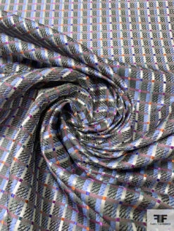 Timeless Grid Plaid Silk Necktie Jacquard Brocade - Grey / Black / Multicolor -Fabrics And Fabrics Store 15814 2