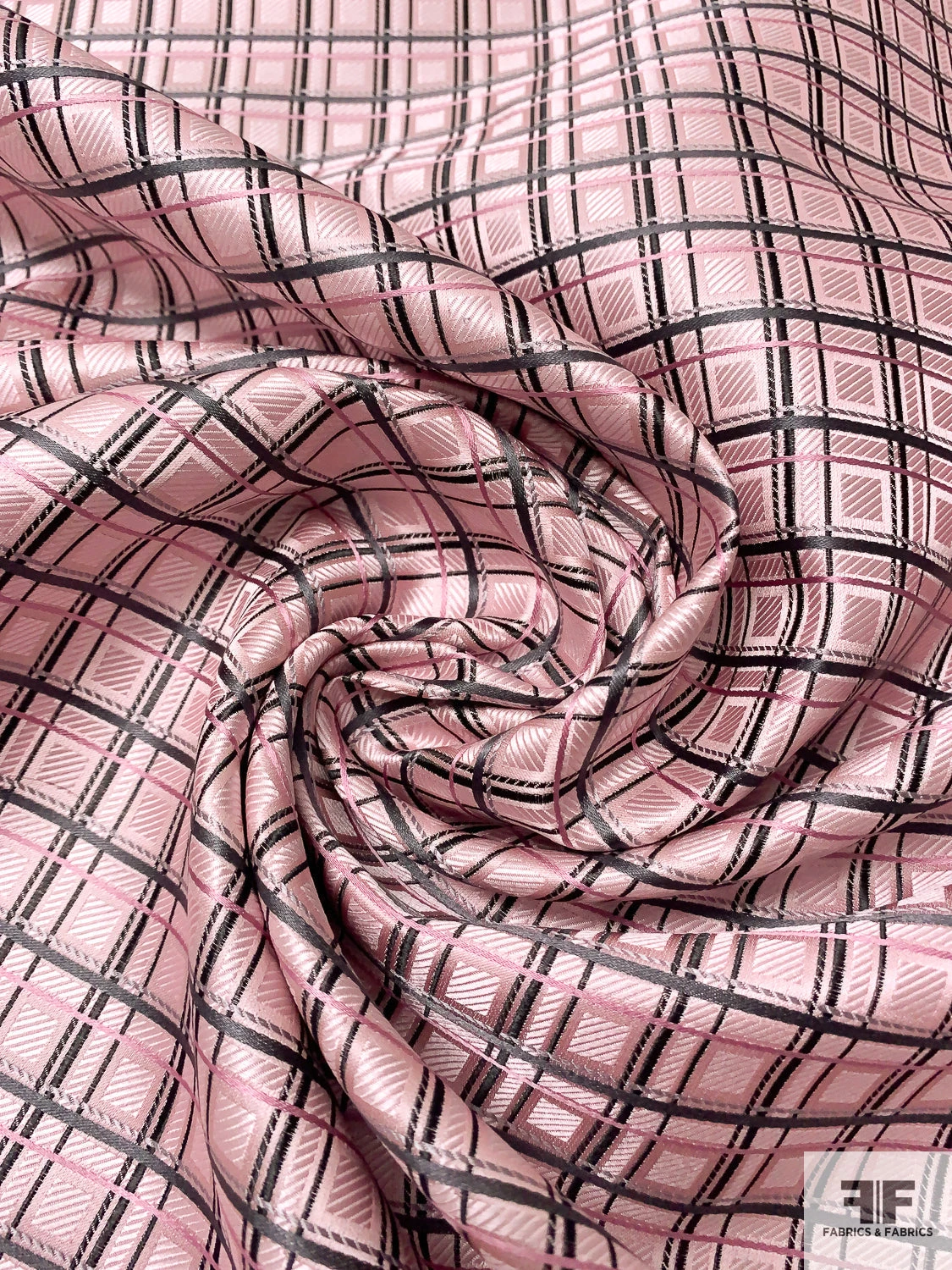 Fine Plaid Silk Necktie Jacquard Brocade - Baby Pink / Light Grey / Black 5 Fine Plaid Silk Necktie Jacquard Brocade - Baby Pink / Light Grey / Black - Image 3