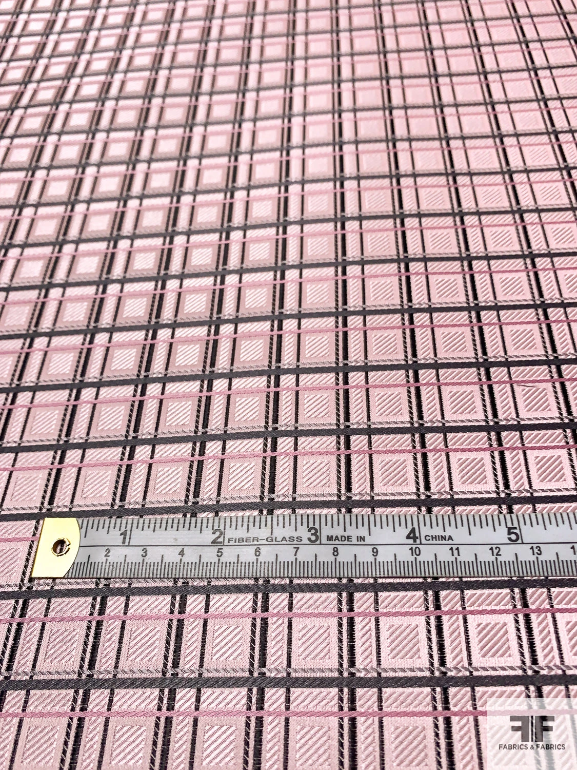 Fine Plaid Silk Necktie Jacquard Brocade - Baby Pink / Light Grey / Black 4 Fine Plaid Silk Necktie Jacquard Brocade - Baby Pink / Light Grey / Black - Image 2