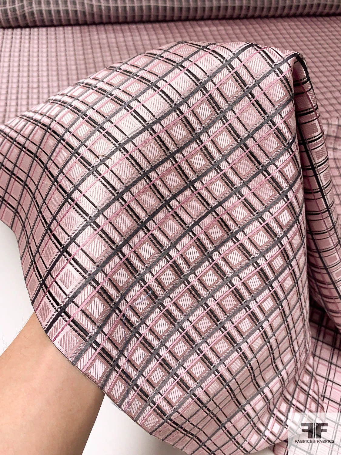 Fine Plaid Silk Necktie Jacquard Brocade - Baby Pink / Light Grey / Black 3 Fine Plaid Silk Necktie Jacquard Brocade - Baby Pink / Light Grey / Black