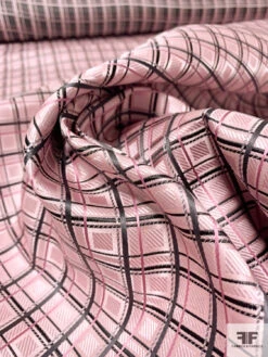 Fine Plaid Silk Necktie Jacquard Brocade - Baby Pink / Light Grey / Black 17 Fine Plaid Silk Necktie Jacquard Brocade - Baby Pink / Light Grey / Black -Fabrics And Fabrics Store 15816 8