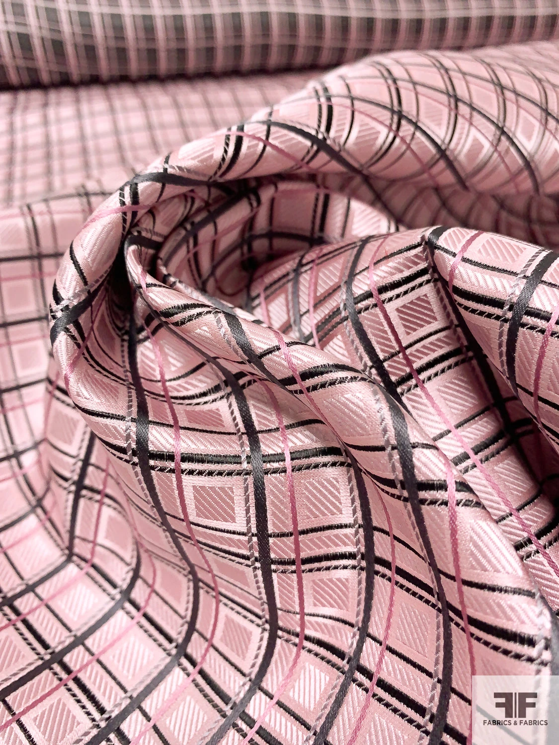 Fine Plaid Silk Necktie Jacquard Brocade - Baby Pink / Light Grey / Black 10 Fine Plaid Silk Necktie Jacquard Brocade - Baby Pink / Light Grey / Black - Image 8