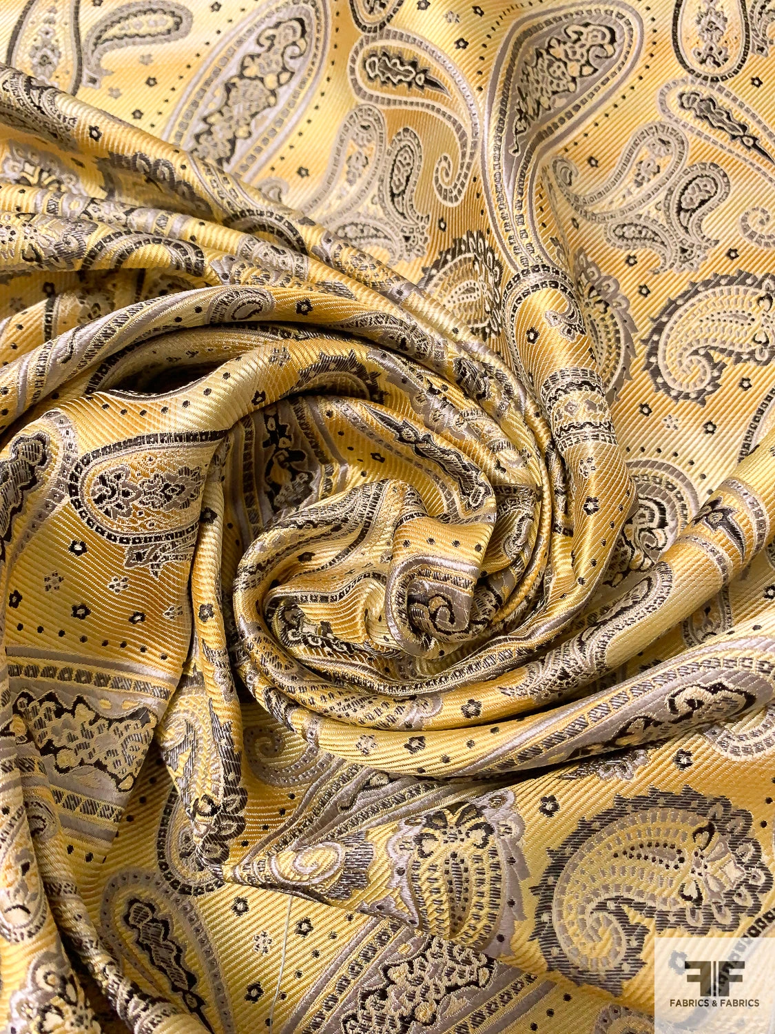 Paisley Silk Necktie Jacquard Brocade - Yellow / Taupe / Black 6 Paisley Silk Necktie Jacquard Brocade - Yellow / Taupe / Black - Image 4