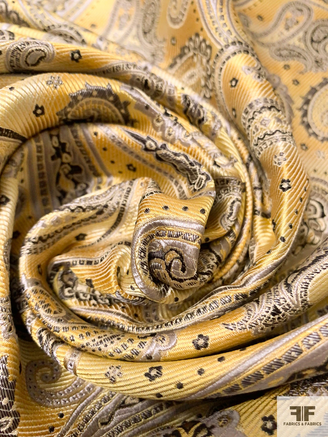 Paisley Silk Necktie Jacquard Brocade - Yellow / Taupe / Black 7 Paisley Silk Necktie Jacquard Brocade - Yellow / Taupe / Black - Image 5
