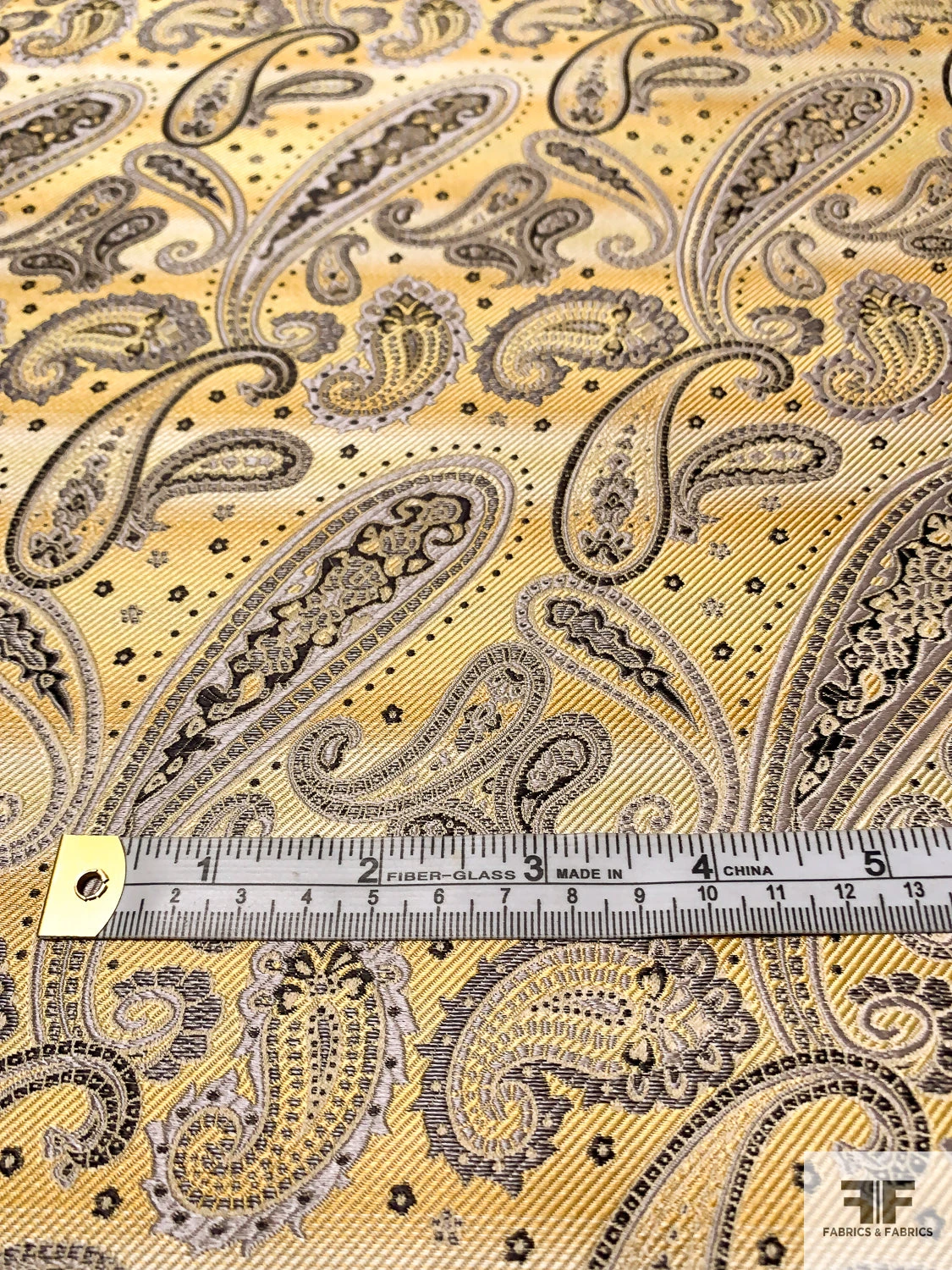 Paisley Silk Necktie Jacquard Brocade - Yellow / Taupe / Black 9 Paisley Silk Necktie Jacquard Brocade - Yellow / Taupe / Black - Image 7
