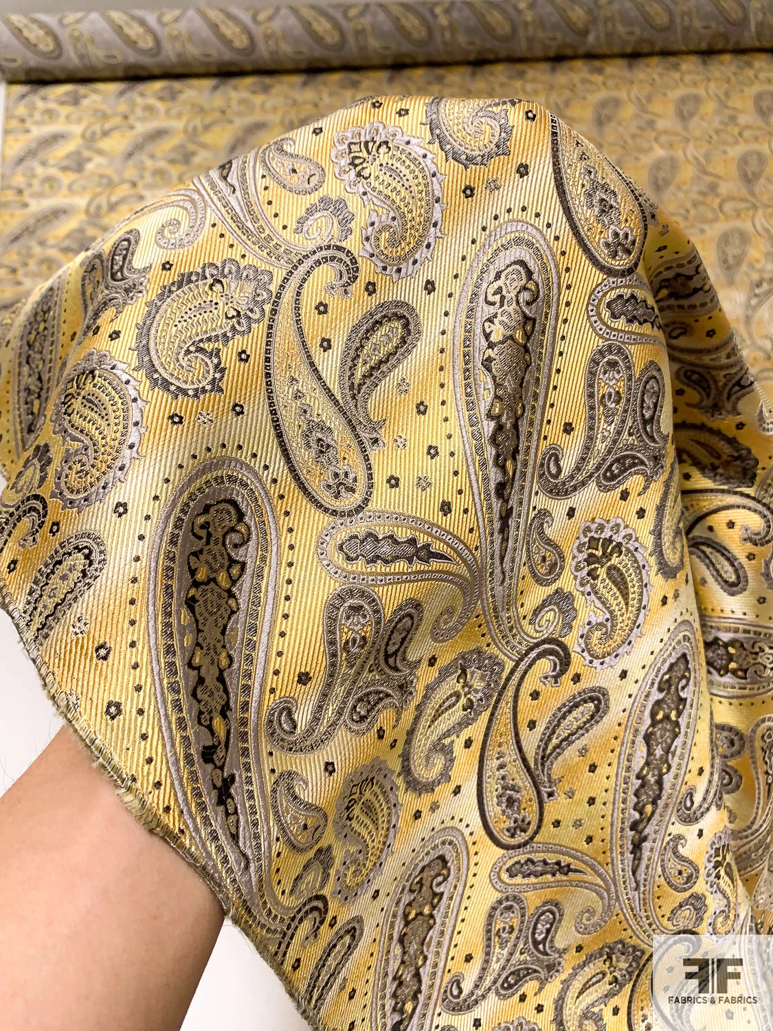 Paisley Silk Necktie Jacquard Brocade - Yellow / Taupe / Black 4 Paisley Silk Necktie Jacquard Brocade - Yellow / Taupe / Black - Image 2