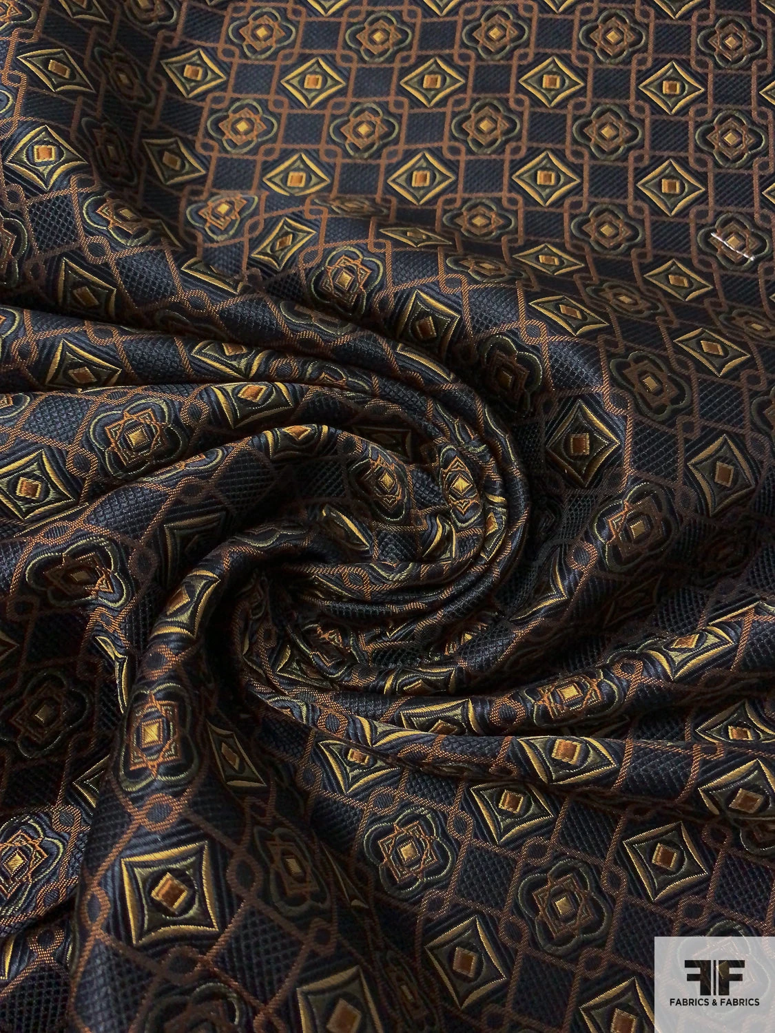 Floral Geometric Lattice Silk Necktie Jacquard Brocade - Black / Brown / Olive / Antique Light Gold 6 Floral Geometric Lattice Silk Necktie Jacquard Brocade - Black / Brown / Olive / Antique Light Gold - Image 4