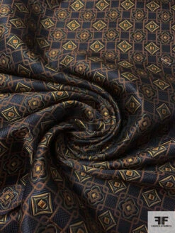 Floral Geometric Lattice Silk Necktie Jacquard Brocade - Black / Brown / Olive / Antique Light Gold 12 Floral Geometric Lattice Silk Necktie Jacquard Brocade - Black / Brown / Olive / Antique Light Gold -Fabrics And Fabrics Store 15819 2