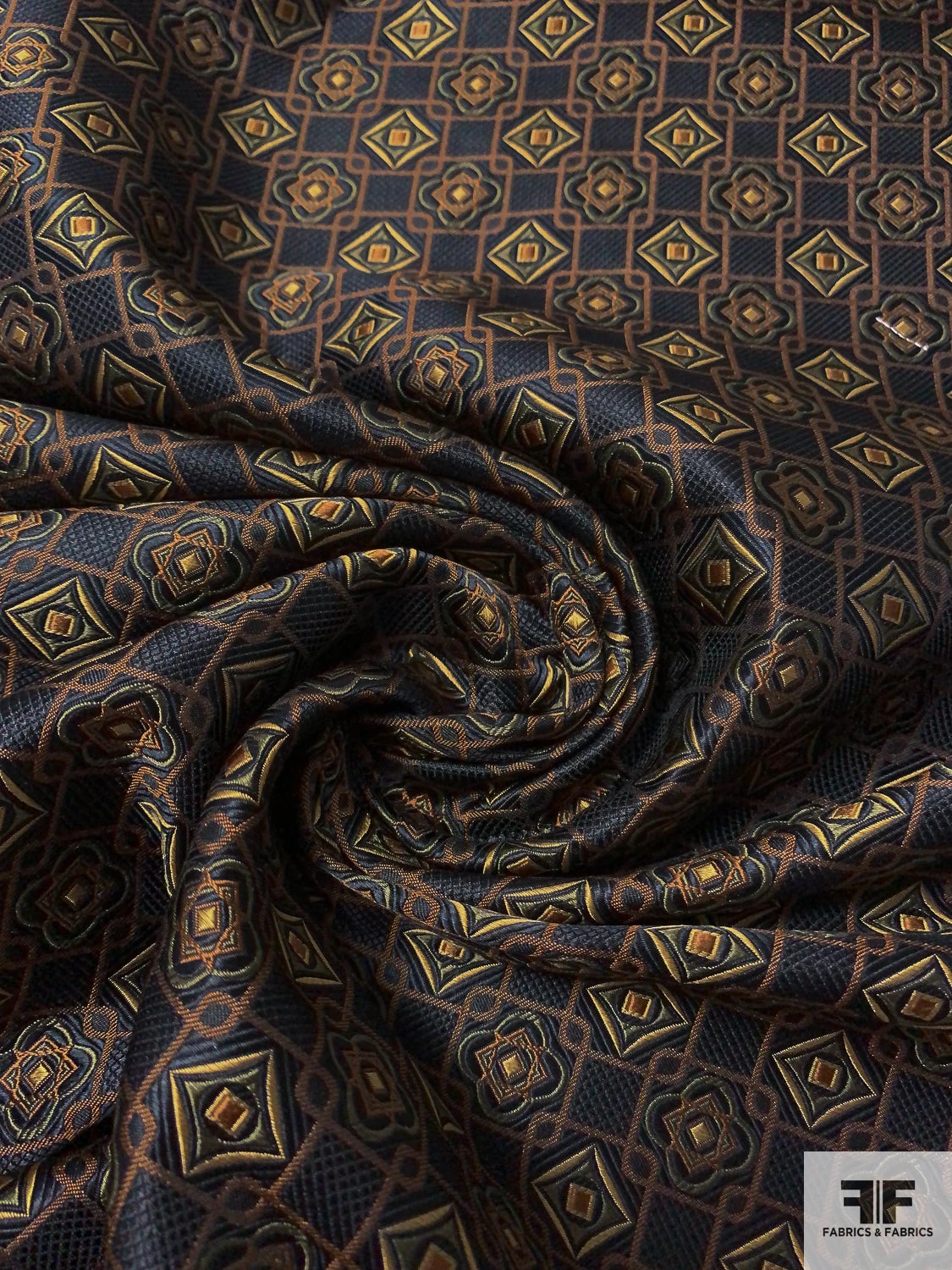 Floral Geometric Lattice Silk Necktie Jacquard Brocade - Black / Brown / Olive / Antique Light Gold 5 Floral Geometric Lattice Silk Necktie Jacquard Brocade - Black / Brown / Olive / Antique Light Gold - Image 3