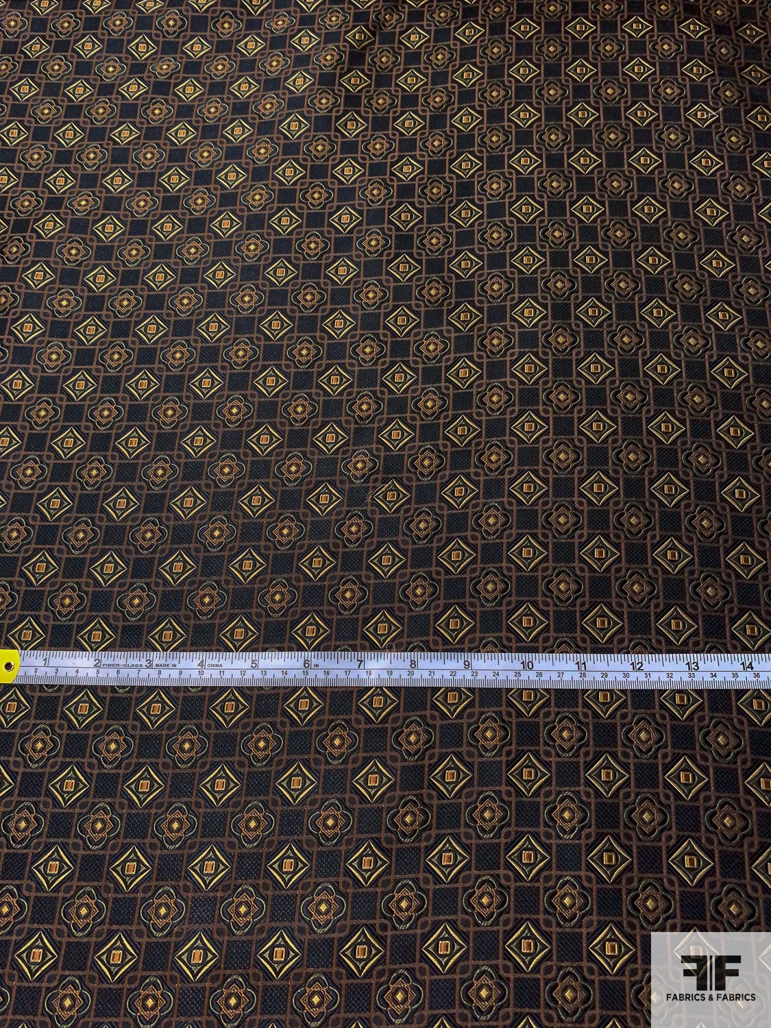 Floral Geometric Lattice Silk Necktie Jacquard Brocade - Black / Brown / Olive / Antique Light Gold 7 Floral Geometric Lattice Silk Necktie Jacquard Brocade - Black / Brown / Olive / Antique Light Gold - Image 5