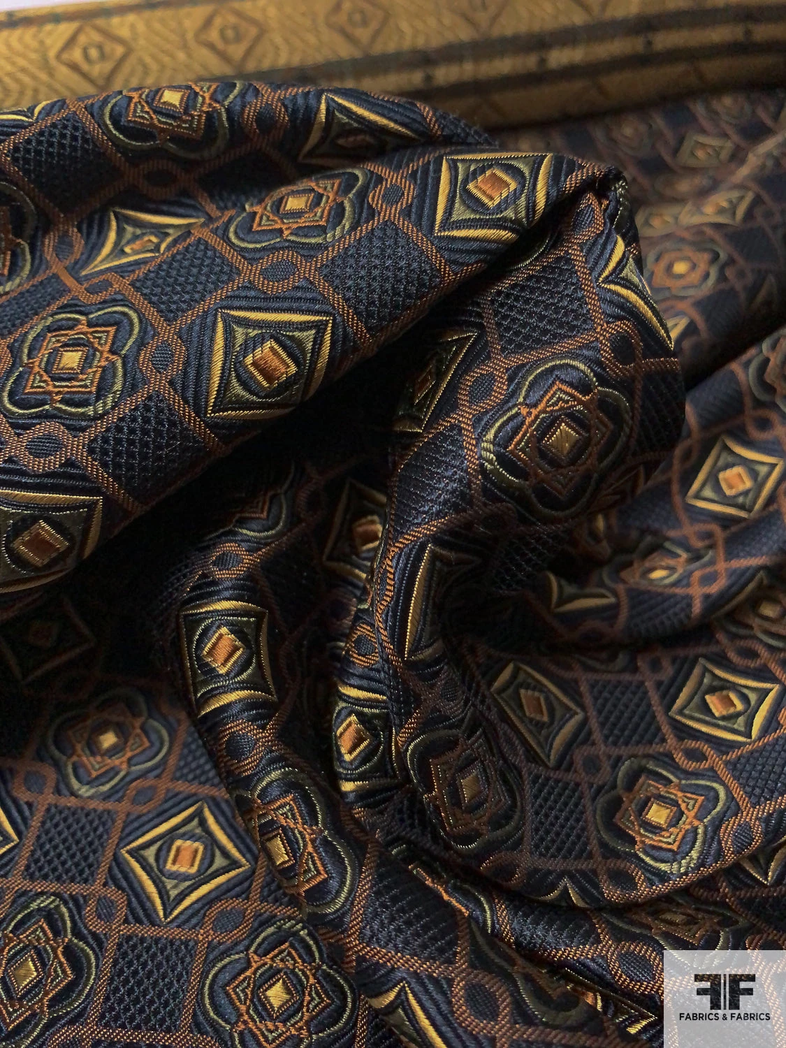 Floral Geometric Lattice Silk Necktie Jacquard Brocade - Black / Brown / Olive / Antique Light Gold 10 Floral Geometric Lattice Silk Necktie Jacquard Brocade - Black / Brown / Olive / Antique Light Gold - Image 8